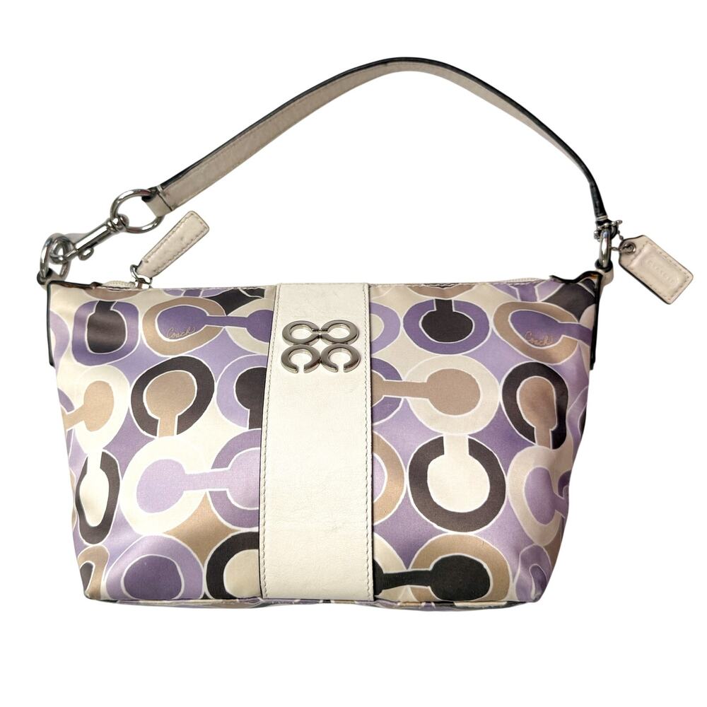 Coach Julia 44837 Lilac Op Art Satin Pouch Shoulder Bag Y2K Silver Logo